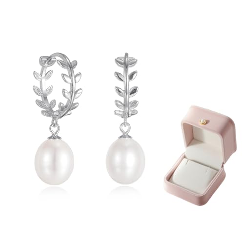 Gifts for Her, Freshwater Pearl Hoop Earrings for Women, 925 Sterling Silver, Genuine Pearl Drop Earrings for Women, Wife, Mom, Bride, Bridesmaid