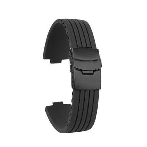 Image of XYTLGOVDN Silicone Watch Strap Compatible With ORIS DIVERS Aquis 7730 7740 22 * 11 24 * 12mm Convex Joint Black Blue Waterproof Watchband Wristband(Black-black,24x12mm)