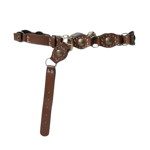 Vintage Concho Western Belt – Brown PU Leather with Brass Studs & Rings, Adjustable Boho Waist Accessory for Women