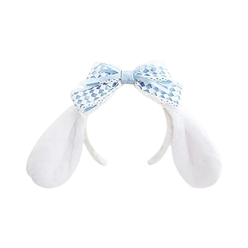 Adrjlyq Anime Plush Headband Cute Jk Lolita Big Ear Dog Bunny Bowknot Headwear For Girls Facial Makeup Head Band Costume Cosplay (Blue White) #TOP2