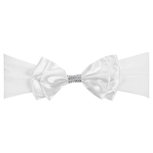 PATIKIL 12"x8" Chair Sash Bow, 20 Pack Spandex Stretch Chair Cover Bands Sashes with Bow Knot for Wedding Banquet Decorations White