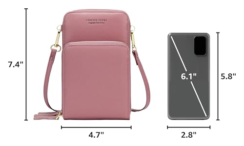 Image of myfriday Small Cell Phone Crossbody Bag, Multi-pocket & 6 Card Slots | 6 card slots, multi-pocket zipper layout and soft synthetic leather keep phone, lipstick, coins and keys ready outdoors