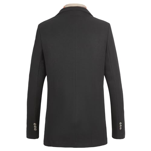 Image of WULFUL Men's Wool Blend Winter Coat Slim Fit Short Trenchcoat Warm Business Jacket with Detachable Soft Wool Scarf