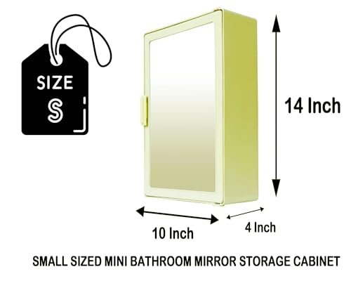 Image of PGen Small Size Mini Wall Mounted Mirror Storage Cabinet Organiser Shelf for Bathroom Kitchen Washbasin Dressing Room (Ivory)