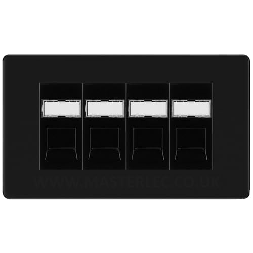 Matt Black Screwless Quad 4 Gang RJ45 Data Socket Black Inserts FFBRJ454