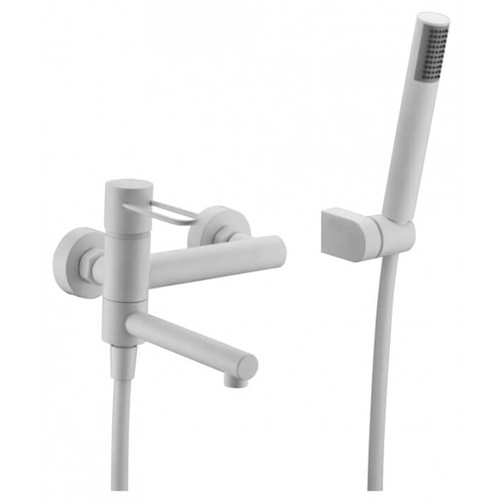 IMEX - Grifo de pared monomando de bañera/ducha - Serie MILOS BDY027-4BL Blanco Mate