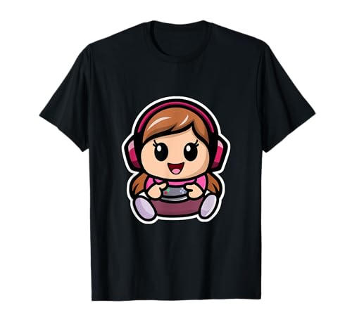 Kawaii Chibi Gamer Kid Lindo Adorable Video Juego Chica Rosa Camiseta