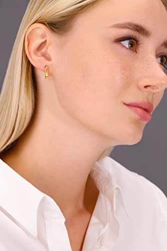 Image of 14K Yellow Gold Huggie Hoop Earrings, Shiny and Small, Round and Oval