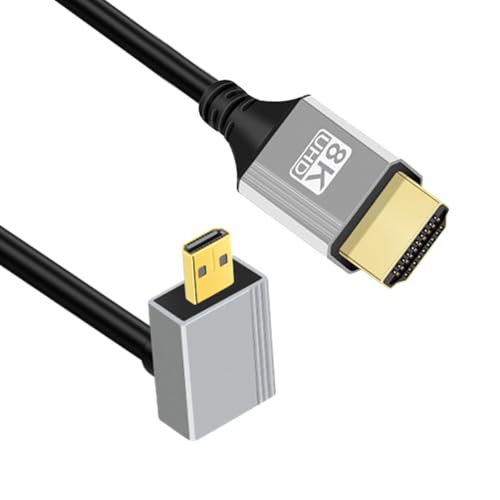 CY Câble micro HDMI 2.1 ultra fin coudé à 90 degrés HDTV 8K 4K Cordon ultra flexible ultra fin Type-A vers Type-D pour caméra HDTV 50 cm