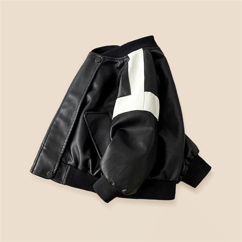 Betusline Boys Color Block Motorcycle Faux Leather Coats Kids Bomber PU Leather Jackets, 18 Months - 8 Years4