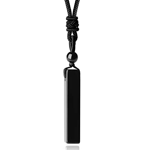 XIANNVXI Men Bar Necklace Black Healing Crystal Necklace Adjustable Rope Natural Gemstone Rectangle Pendant Necklaces Simple Cool Necklace Jewelry Christmas Gifts