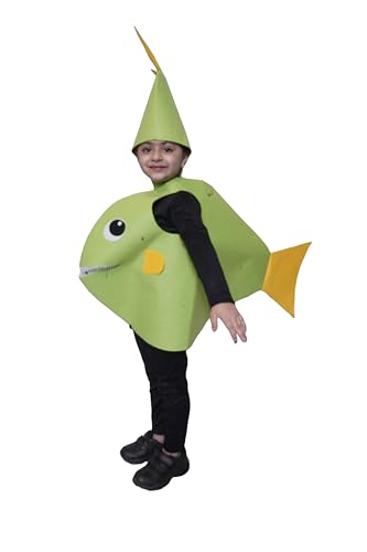 Image of Kaku Fancy Dresses Polyester Pirana Fish Cutout For Kids, Water Animal Costume For Boys & Girls (Freesize /Only Cutout With Cap), Green