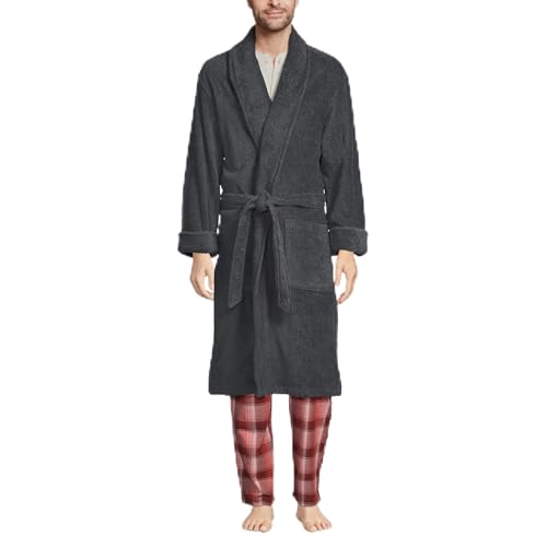 Lands' End Mens Calf Length Terry Robe Charcoal Regular Large