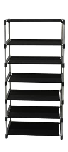 Image of Multi Utility 6 Layer Shelf Collapsible Metal Pipes with Non-Woven 100GSM Fabric Cover for Shoe /Cloth /Toy /Books Rack (Black, Metal)