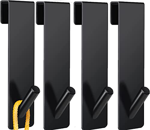 WOOLUCK® Duschhaken ohne Bohren,4 Stück Türhaken für Duschwand,Edelstahl Handtuchhaken zum Einhängen Duschhaken mit Gummi Schutz für Duschkabine Bad Glasduschwand Handtücher (Schwarz) Cover