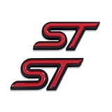 2X Chrome Metal ST Logo Car Emblem 3D Sticker Racing Decal Sport Turbo Badge Replacement for Ford Focus Fiesta Edge (Black&Red)