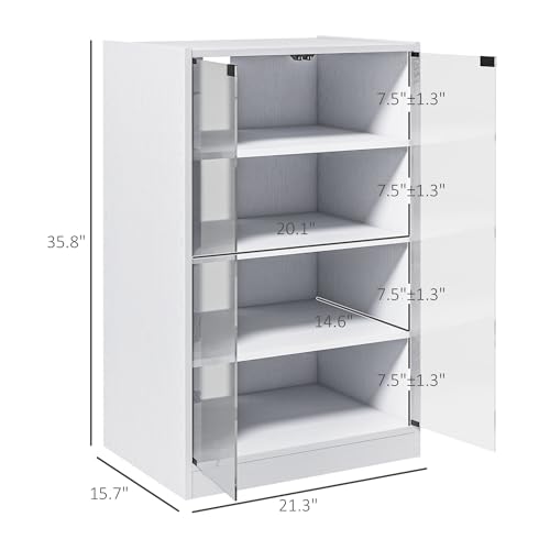 Homcom US838-082V80WT0131 Media Cabinet, 4-Tier Stereo Cabinet, Modern Audio Video Media Stand With Adjustable Shelves, Tempered Glass Doors thumb #2