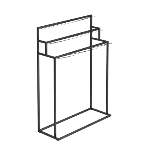 Organizador de cinturón de metal de 3 niveles con ganchos, solución de almacenamiento que ahorra espacio para fregonas, escobas, bufandas y bolsos en hogares y supermercados