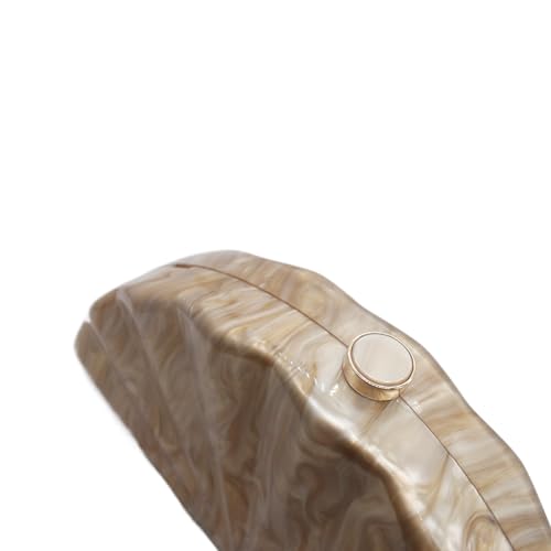 Image of Acrylic Fan Shell Clutch Purse Elegant Marbled Unique Handbag with Detachable Chain for Party Cocktail Wedding