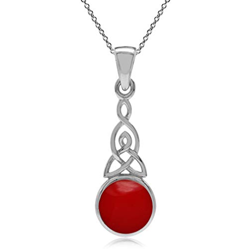 Silvershake Created Red Color 925 Sterling Silver Triquetra Celtic Knot Pendant with 18 Inch Chain Necklace