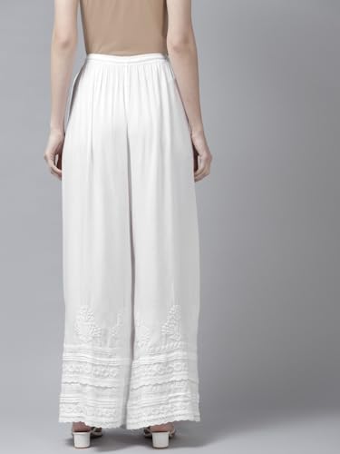 Ada Indian Hand Embroidered Chikankari White Rayon Flared Palazzo Pant for Women A7111532