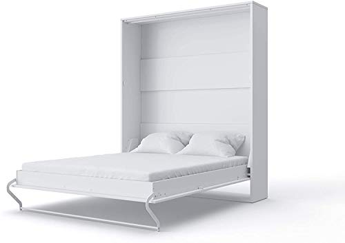 INVENTO Opklapbed op gasliften | Bedkast | Murphy bed | Vouwbed 200x160, geschikt voor woonkamer, slaapkamer, logeerkamer, kantoor en kinderkamer (Verticaal 200x140, Wit/Hoogglans Wit) - Afbeelding 3