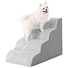 MIHIKK Dog Stairs Ramp, Curved 4-Step Dog Steps for Small Dogs and Cats, Pet Stairs for High Beds and Couch with Anti-Slip Washable Cover and Durable High Density Foam, Grey