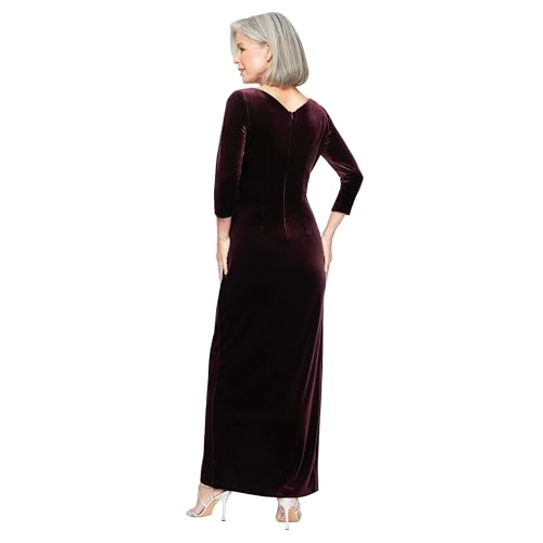 Image of Alex Evenings Womens Long 3 /4 Sleeve Formal Event Dress with Cinched Tie Waist (Petite and Regular Sizes)