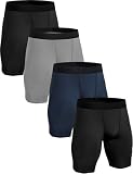 HovSiyla 4 Pack Compression Workout Shorts Men Performance Sports Baselayer Athletic Running Shorts Underwear Spandex 2 Black 1 Grey 1 Navy Large