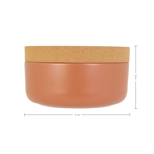 Image of Kamenstein Ceramic and Cork Large Breathable Produce Bowl with Lid, Nautral Cork and Terra Cotta Ceramic, 11 x 11 x 6 Inch