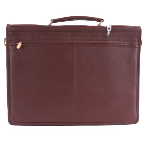 Luigi Unisex's Leather Men’s Briefcase – 4 Compartments, Buckle Lock with Key, Inside Zipper Pocket,(Cognac), One Size - Image 3