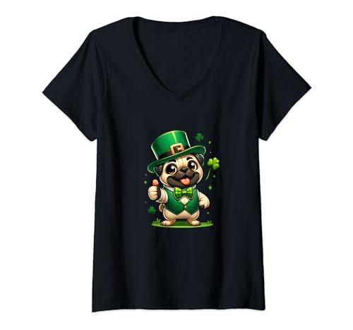 Womens St Patricks Day Funny Irish Pug Ready For Pub Crawl Design V-Neck T-Shirt