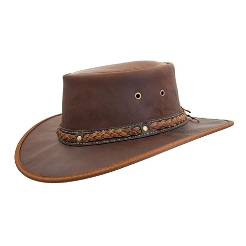 Red Rock Hats 1078 Kangaroo Classic - Australian Outback Hats for Men - Kangaroo Leather Aussie Made Foldable Outback Hat Wide Brim Durable Water Resistant Travel Bag (Large Hickory)