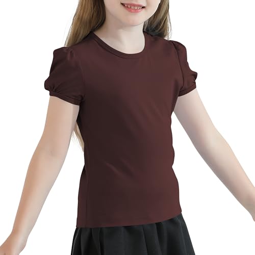 QBK Girls Cotton T Shirts 2T-12Years, Puff Sleeve Crew Neck Tops for Toddlers & Kids3