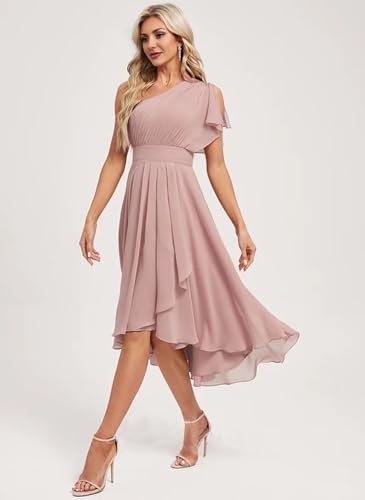 SIPUHK Short Bridesmaid Dresses for Wedding One Shoulder Cocktail Dress Chiffon Ruffle Formal Evening Gowns for Women2
