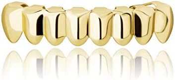 TOPGRILLZ 18K Gold Plated Hip Hop Rugged 8 Teeth TOP and Bottom Grillz for Your Teeth Set for Men and Women (Gold Bottom Fang)