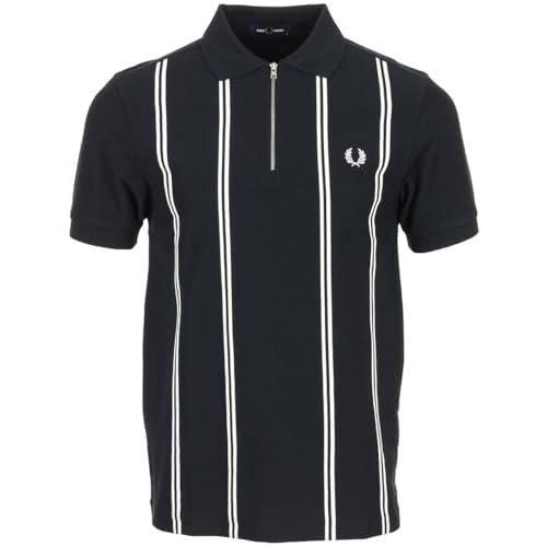 Image of Fred Perry Vertical Stripe Polo Shirt, Men's Polo Shirt, navy blue, L