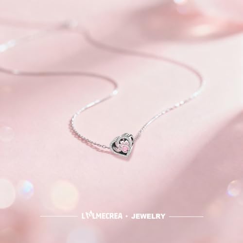 LMLMECREA Herz Charms Anhänger 925 Sterling Silber mit Rosa Hundepfote- Charm für Europäische Armbänder - Geschenk für Frauen