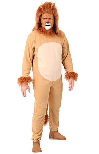 Adults Lion Costume - Brown Lion Jumpsuit With Tail + Separate Maned Hood - World Book Day Halloween And Tv & Movie Character Fancy Dress Costume (Xx-Large)