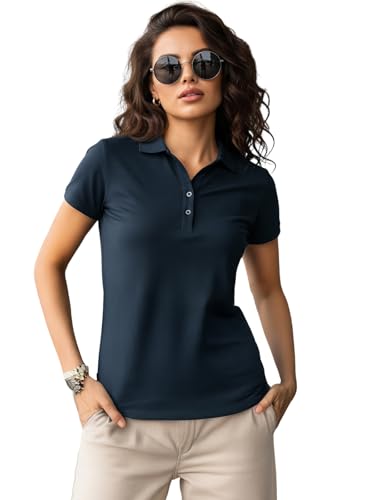 Image of JUNEBERRY Pure Cotton Regular Fit Plain Solid Classic Polo Collar Half Sleeve T-Shirt for Women (Colors: Olive, Maroon, Navy, Black, Green & Orange)