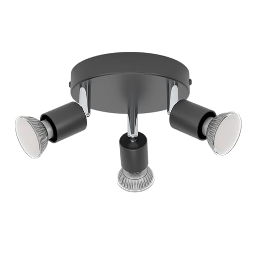 Eglo - Lámpara de techo para cocina, oficina y salón, acero y plástico negro, casquillo GU10
