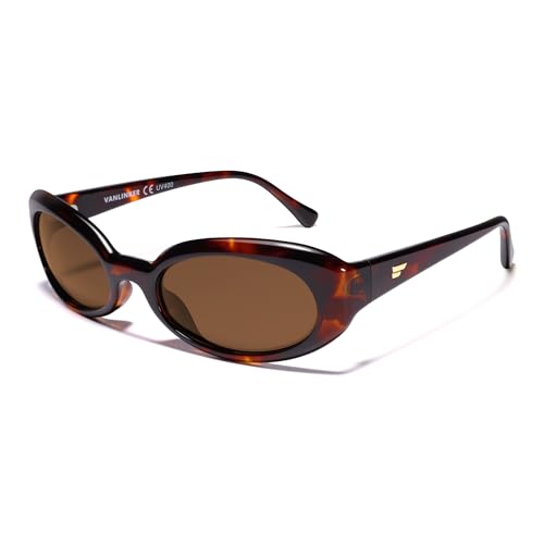 VANLINKER Wrap Around Y2K Oval Polarized Sunglasses for Women Men Retro 90s Shades VL9923 Brown/Tortoise