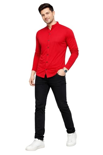 Image of Blisstone Men's Band Collar Shirt - Full Sleeve Slim Fit Casual Cotton Blend Mandarin Collar Button Down Shirt