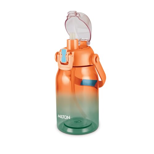 Image of MILTON Juwel 1000 Premium Crystal Clear Unbreakable Material Sipper Water Bottle | BPA Free | One-Touch Open|Leak-Proof | Sturdy Handle Cum Mobile Holder | Ideal for Office, School, Gym, 975ml, Orange