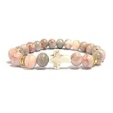 Handmade Cross Natural Colorful Stone Beads Elastic Adjustable Bangle Link Couple Friendship Minimalist Valentine’s Day Birthday Bracelet Jewelry for Women Girls-pink