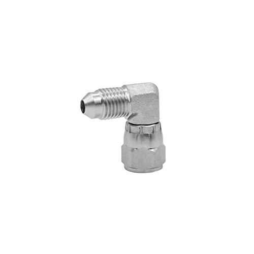 Image of (2-PACK) 6500-04-04 Hydraulic Hose Adapter Fitting 1 /4 inch Male JIC 37 Flare (7 /16-20 UNF) x 1 /4 inch Female JIC 37 Swivel Nut (7 /16-20 UNF) 90 Elbow SAE Pipe Joints Connector Carbon Steel