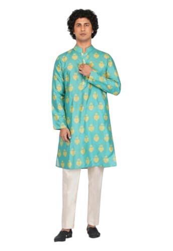 Image of LookMark Men's Cotton Blend Printed Long Kurta Suitable for All Indian Wedding, Occasions, and Festivals