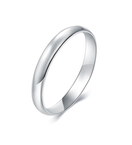 Image of BORUO 925 Sterling Silver Ring| 14K Gold Plated Waterproof Stacking Rings| Plain Dome Tarnish Resistant Comfort Fit Wedding Band Gifts for Special Occasions 1.5mm 2mm 3mm Band Size 4-12