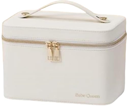 FryWare LEDライト付き鏡ありメイクボックス ポータブル 収納バッグ 大容量PUレザー化粧ポーチ かわいい小さなバッグ メイク道具 フェイスケアツール おしゃれな化粧品収納バッグ アウトドア 多用途 旅行 (D,M)