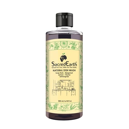 SacredEarth Natural Washing Up Liquid (500 ml) | Chemical Free Dish Wash | Concentrated liquid | Non-Toxic | Safe for Hands | Enriched with Soap Nuts, Lemon, Lemongrass, Thyme and Aloe Vera |
